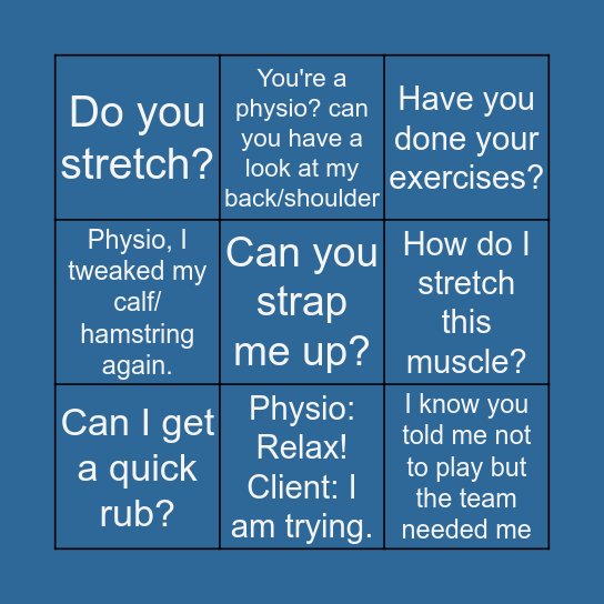 At the Physio Bingo Card