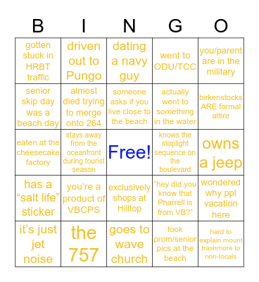 Virginia Beach Bingo Card