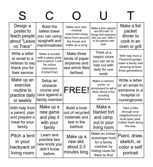 Cub Scout BINGO Card