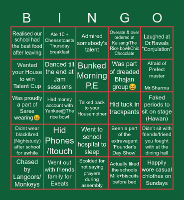 Mussoorie International School Bingo Card