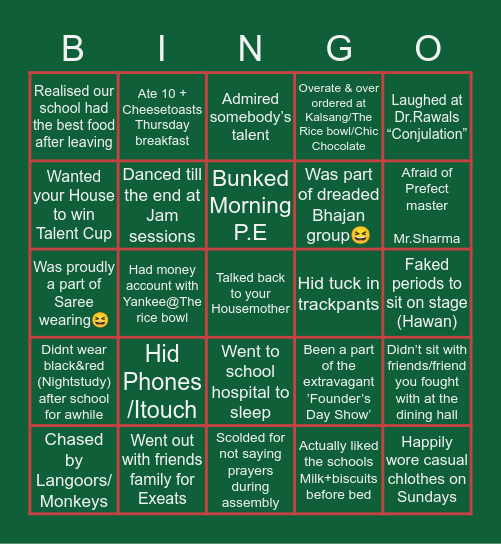Mussoorie International School Bingo Card
