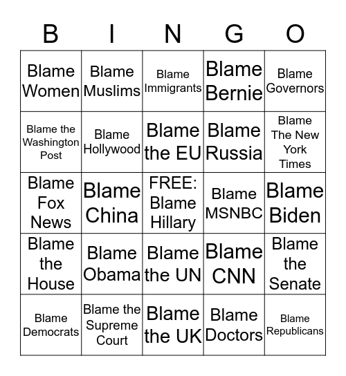 Donald Takes Responsibility Bingo Card