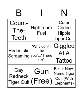 Tiger Kin Bingo Card