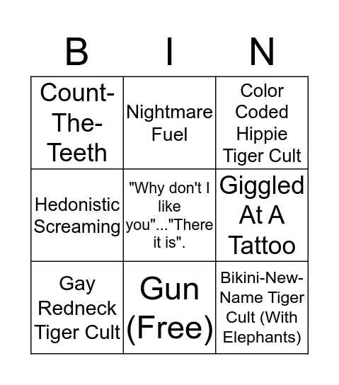 Tiger Kin Bingo Card