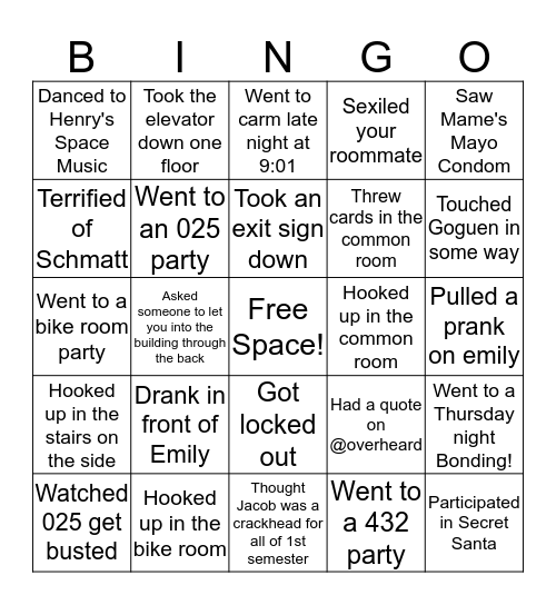 Houston Basement Bingo Card