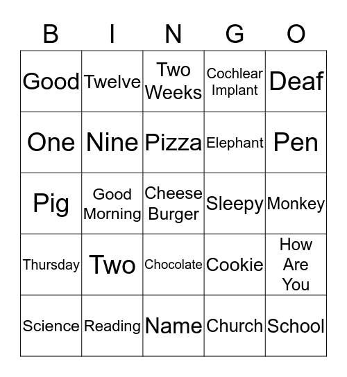 American Sign Language Bingo Card
