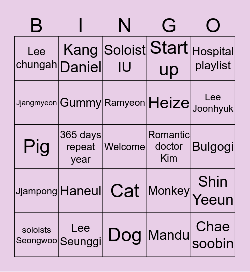 Hanna's Bingo board Bingo Card