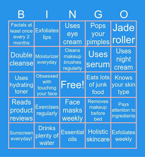 Skincare Bingo Card