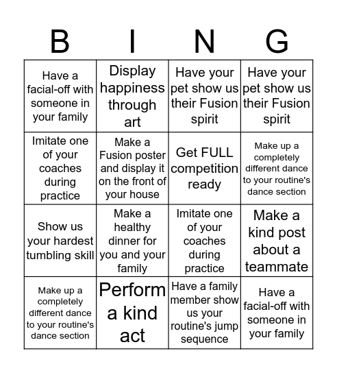 Fusion Bingo Card