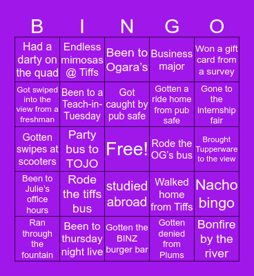 UST BINGO #rolltoms Bingo Card