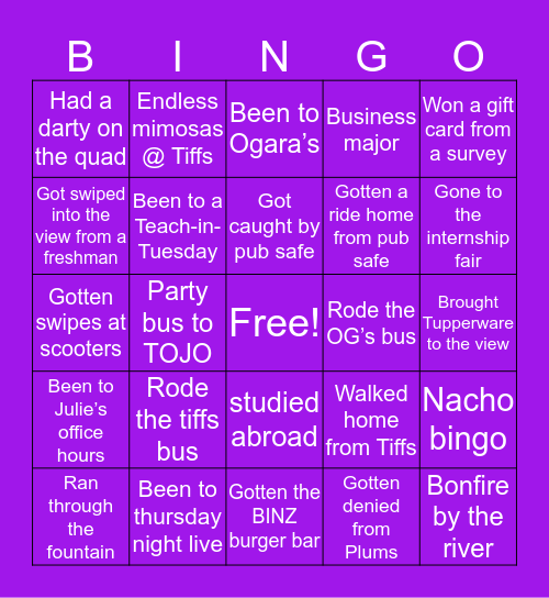 UST BINGO #rolltoms Bingo Card