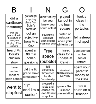 GRCHS Class of 2017 Bingo Card