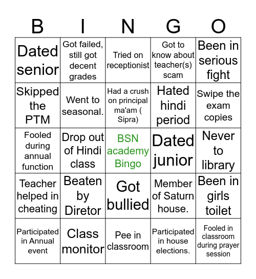 Untitled Bingo Card