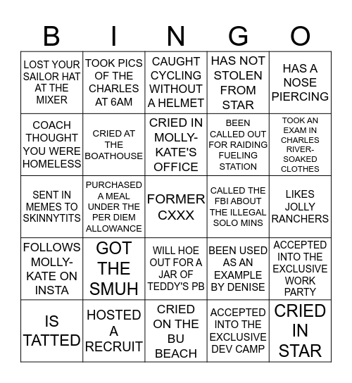 FORMER CXXX BINGO Card