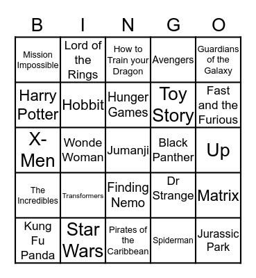 Movie Bingo Card