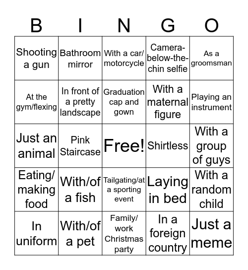 Men's Pictures on their Dating Profiles Bingo Card
