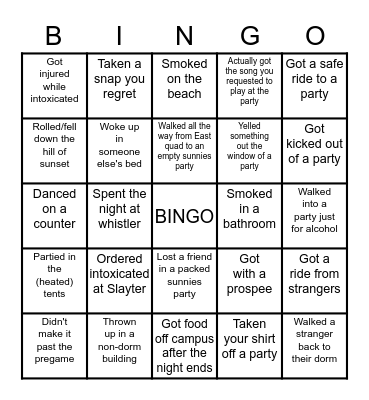 Denison Party Edition Bingo Card