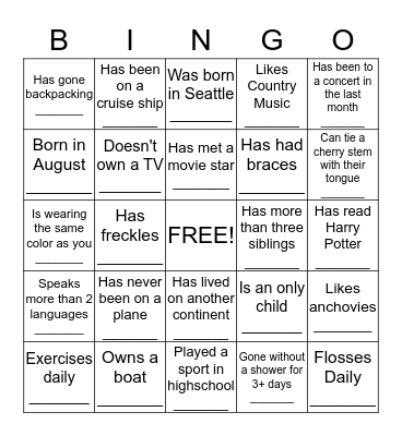 Block Party Bingo Card