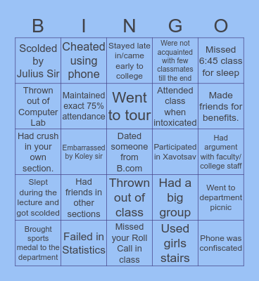 SXC B.Com Bingo Card