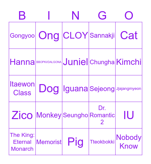 @dIwIrmae Bingo Card