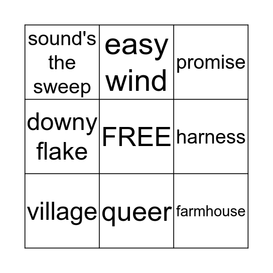 Stopping by Woods on a Snowy Evening Bingo Card