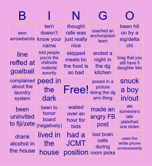 Are you in DG at UC Berkeley? Bingo Card