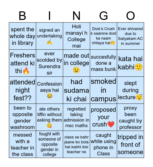 MSc Maths Bingo Card