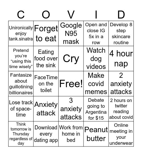 Quarantine Bingo Card