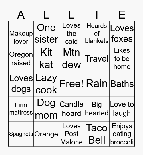 How similar are you to Bingo Card