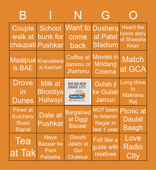RADIO CITY BINGO - AJMER CITY Bingo Card