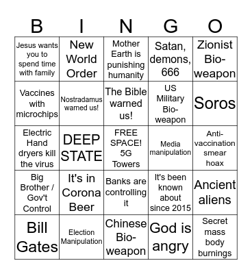 COVID-19 Conspiracy Bingo! Bingo Card
