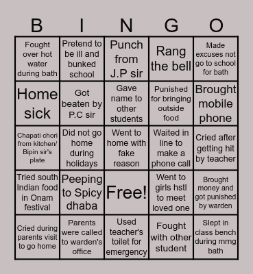 STEMS HOSTEL BINGO Card