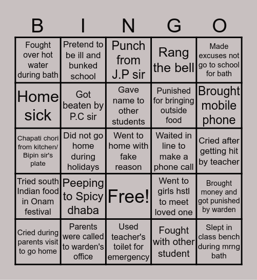 STEMS HOSTEL BINGO Card