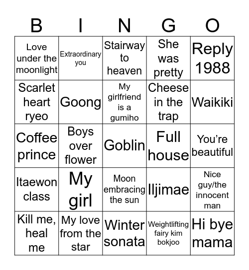 KDRAMA you’ve watched Bingo Card