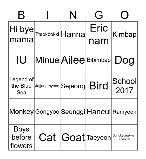 Untitled Bingo Card