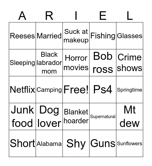 Ariel Bingo Card