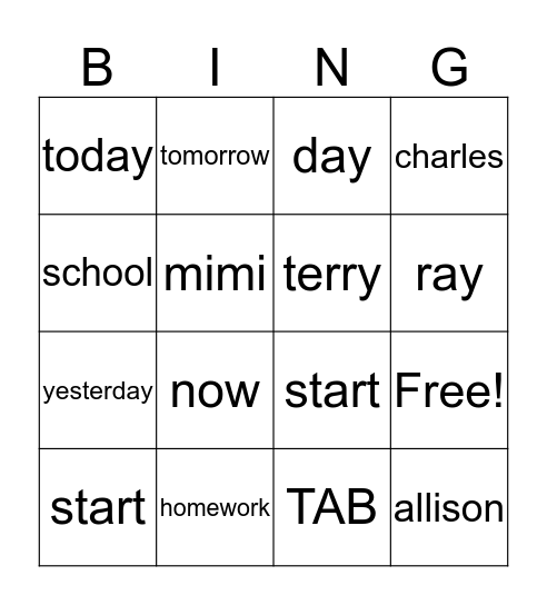 Untitled Bingo Card