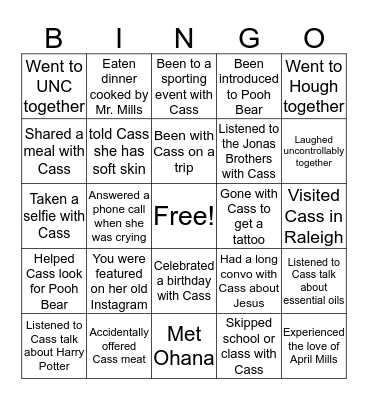 Cassidy Bingo Card