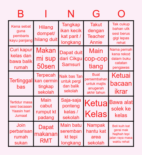 SK. Kahang Batu 28 Bingo Card