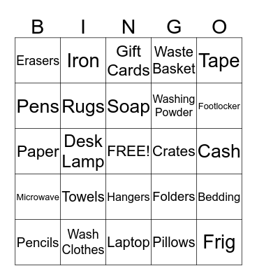 College Bound Bingo Card