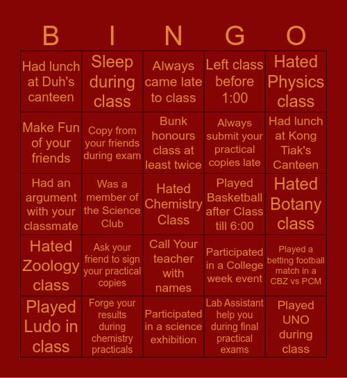 Synod College BSC Bingo Card