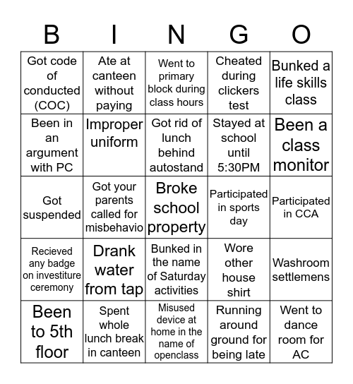 Nalanda Bingo Card