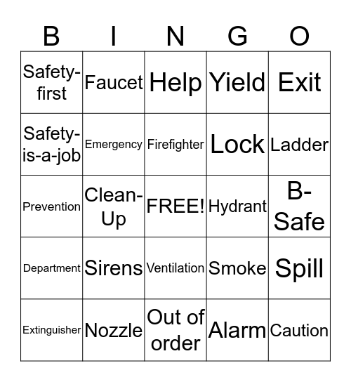 SAFETY COMES FIRST Bingo Card