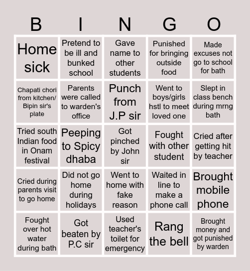 STEMS HOSTEL Bingo Card