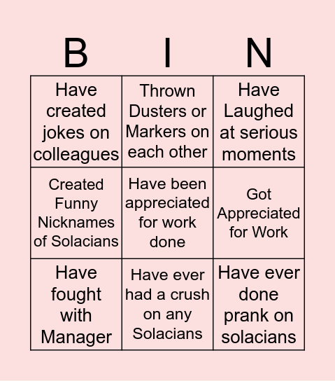 Solace Bingo Card