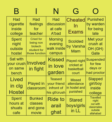 SHUATS Bingo Card