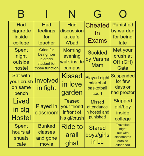 SHUATS Bingo Card
