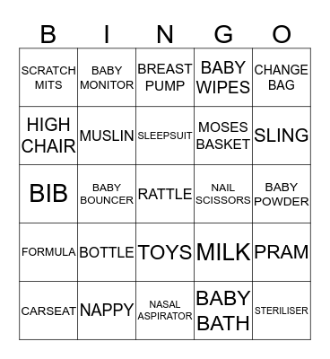 Baby Shower Bingo Card