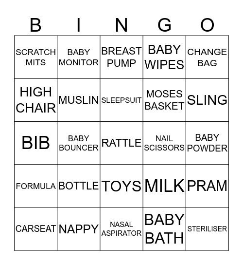 Baby Shower Bingo Card