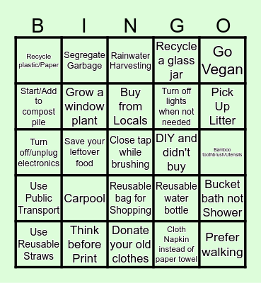 Go Green- Earth Day Bingo! Bingo Card